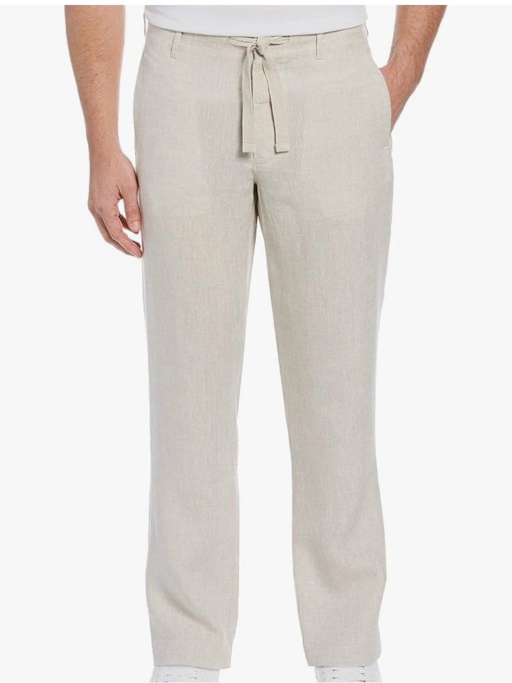 Perry Ellis Men's Light Stone 100% Linen Drawstring Pants with Pockets